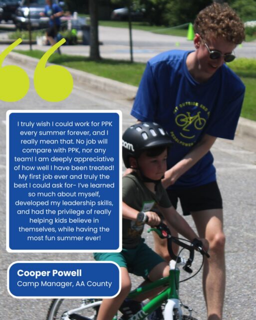 Hear what one of our valued team members had to say about his four summers working as a Bike Coach and then Camp Manager for PedalPower Kids:

“I truly wish I could work for PPK every summer forever, and I really mean that. No job will compare with PPK, nor any team! I am deeply appreciative of how well I have been treated! My first job ever and truly the best I could ask for- I’ve learned so much about myself, developed my leadership skills, and had the privilege of really helping kids believe in themselves, while having the most fun summer ever!”

Apply to work with us today! Link in bio.
