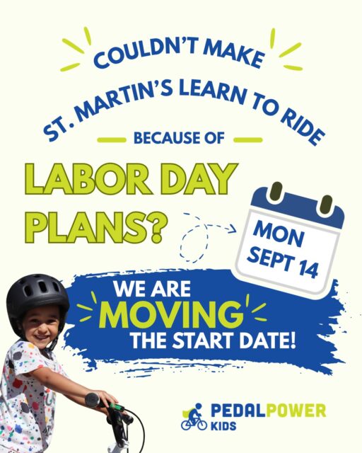 Couldn’t make our St. Martin’s Learn to Ride class because of Labor Day plans? We’ve got good news! 🚲💙

We’re moving the start date back one week! Our St Martin's Learn to Ride program in Annapolis will now begin September 14.

That means there’s still time to get your rider signed up and ready to learn, build confidence, and have fun on two wheels!

📅 New start date: September 14
📍 St Martin's Lutheran School | Annapolis, MD

Ready to ride? Register through the link in our bio!

#LearnToRide #PedalPowerKids #MoreKidsOnBikes #StMartinsAnnapolis #AnnapolisKids